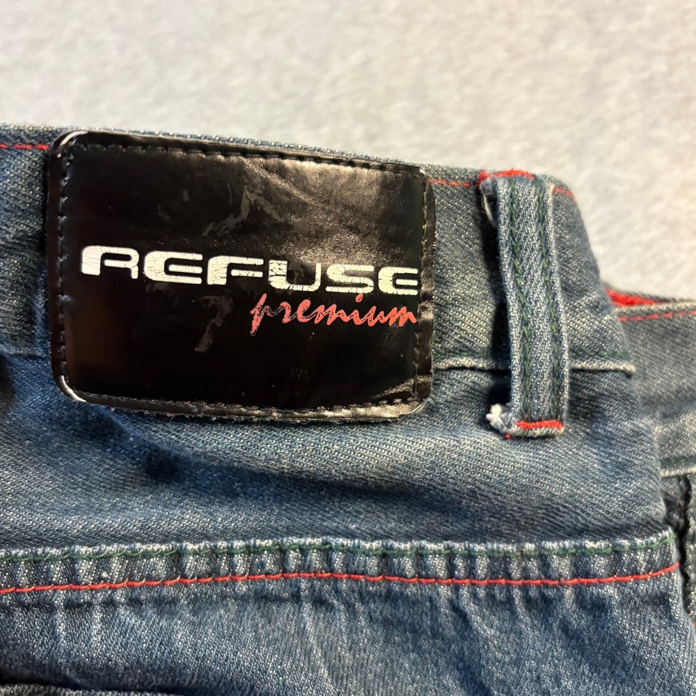 Refuse Premium Denim Mens Jeans Size 36-Tag Red Green Contrast Stitching Relaxed - Picture 7 of 14
